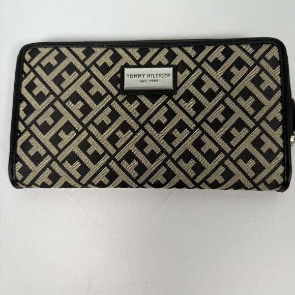 Tommy Hilfiger Handbags - Tommy Hilfiger Monogram Logo Zip Around Wallet Black Tan